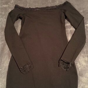Edikted Black Lace Trim Long Sleeve Dress